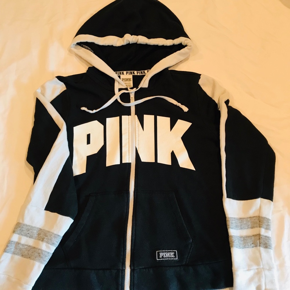 PINK VS Black & White Zip-up Hooded Sweatshirt